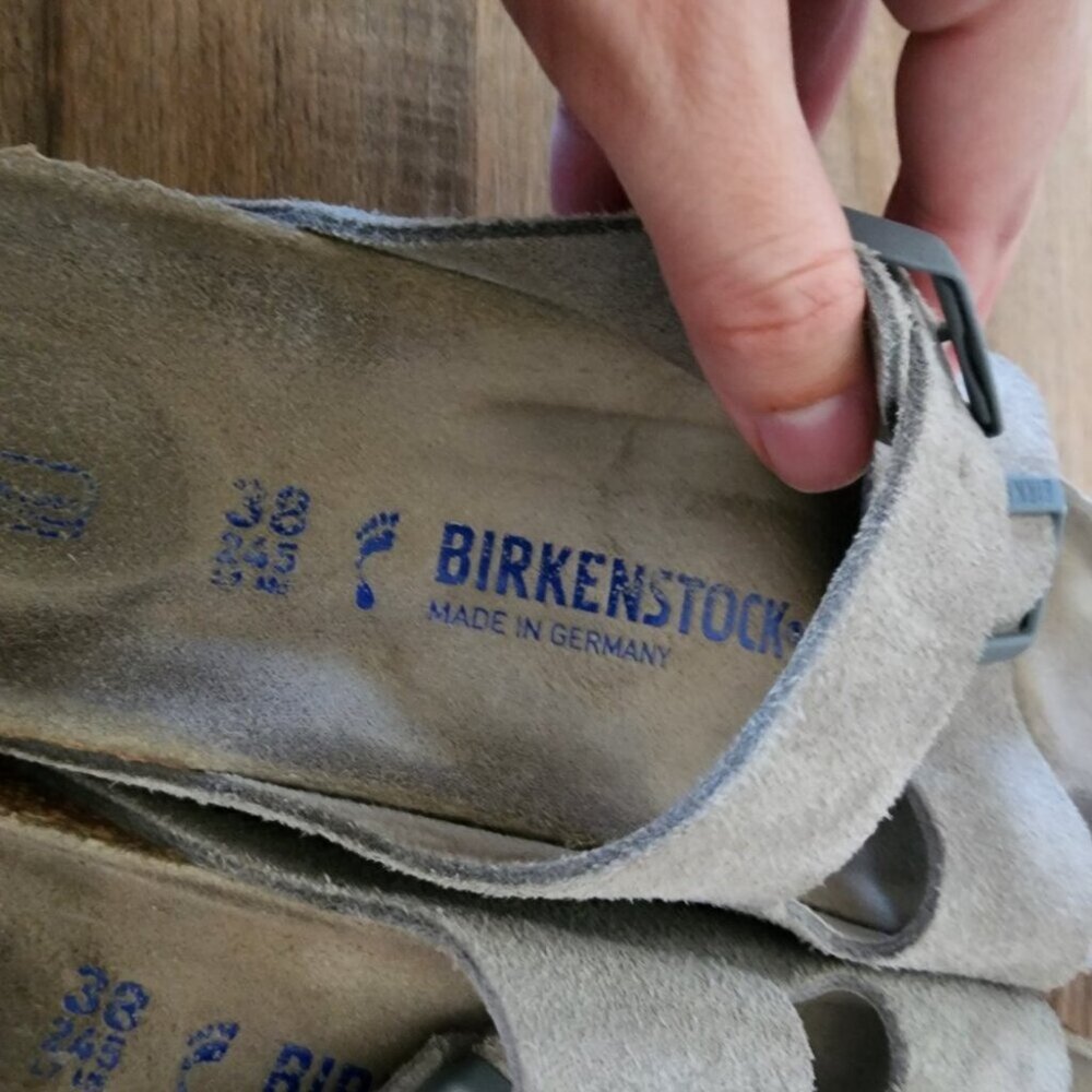 Birkenstock Arizona Sandals, Grey Suede Cork Sandals - Picture 9 of 10